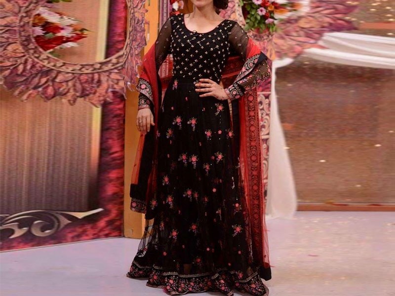 Readymade Embroidered Maroon Chiffon Maxi