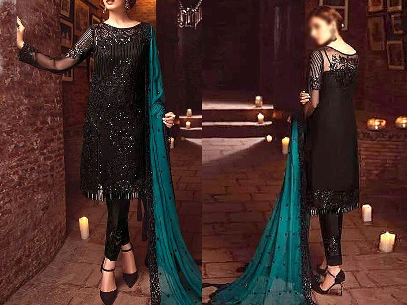 Embroidered Chiffon Wedding Dress 2024 with Embroidered Net Dupatta