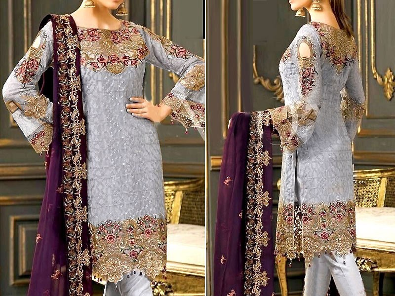 Embroidered Chiffon Wedding Dress 2024 with Embroidered Net Dupatta