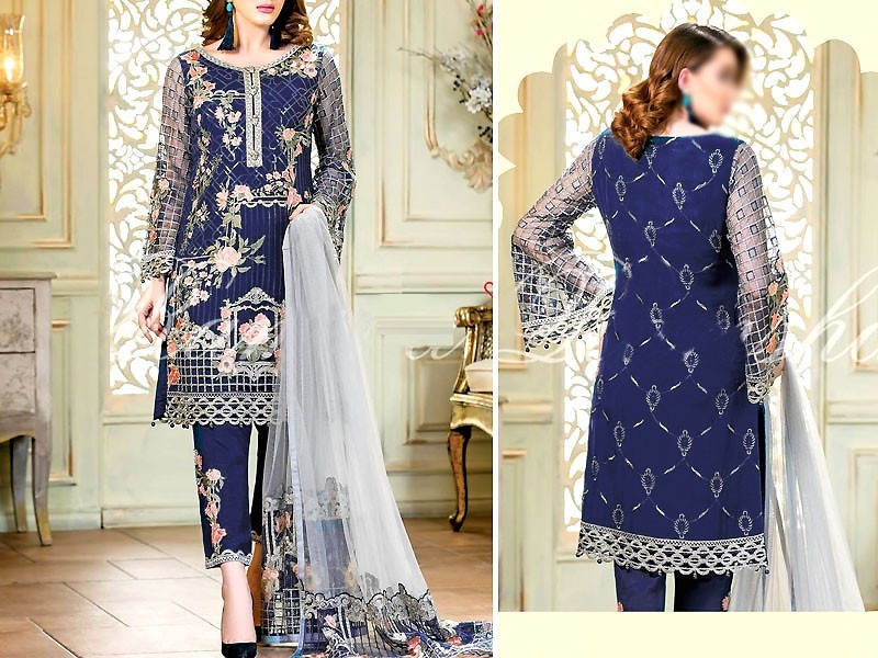 Embroidered Chiffon Wedding Dress 2024 with Embroidered Net Dupatta