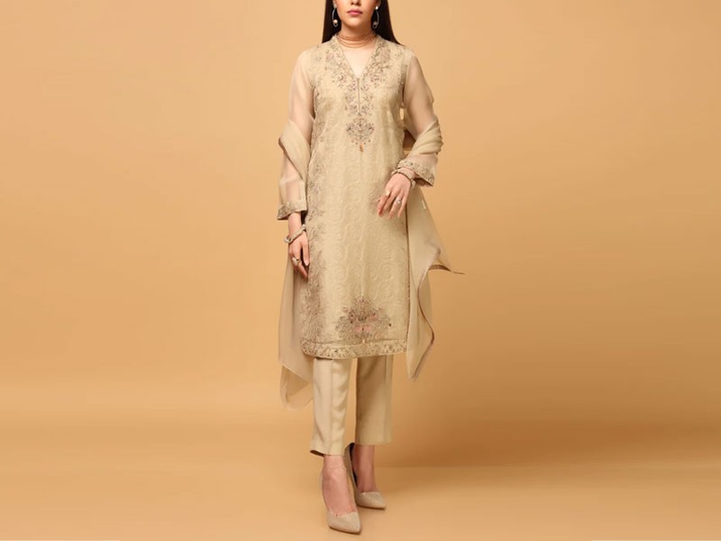 Elegant Embroidered Chiffon Party Wear Dress 2024