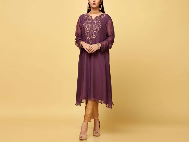 Elegant Embroidered Chiffon Party Wear Dress 2024