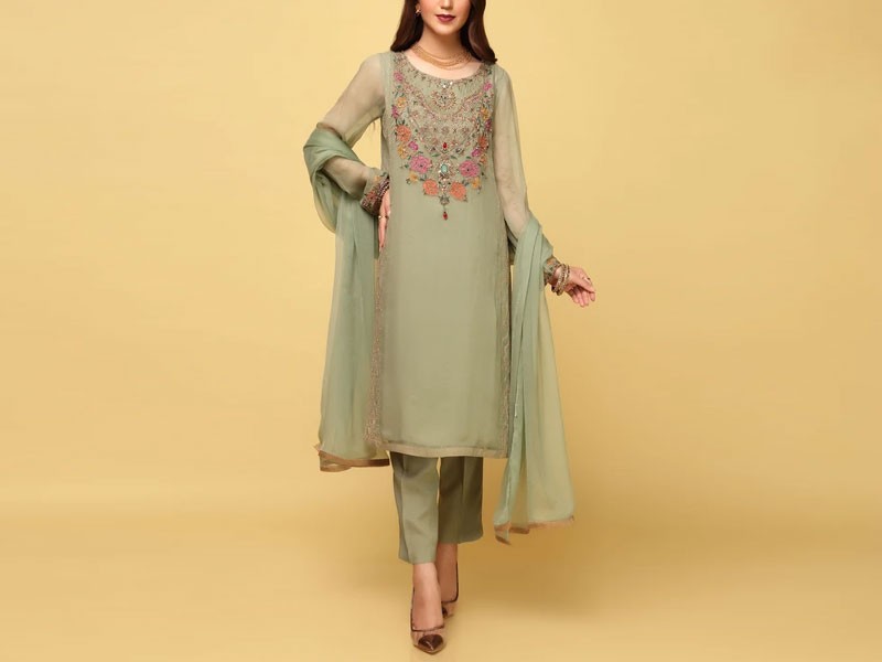 Elegant Embroidered Chiffon Party Wear Dress 2024