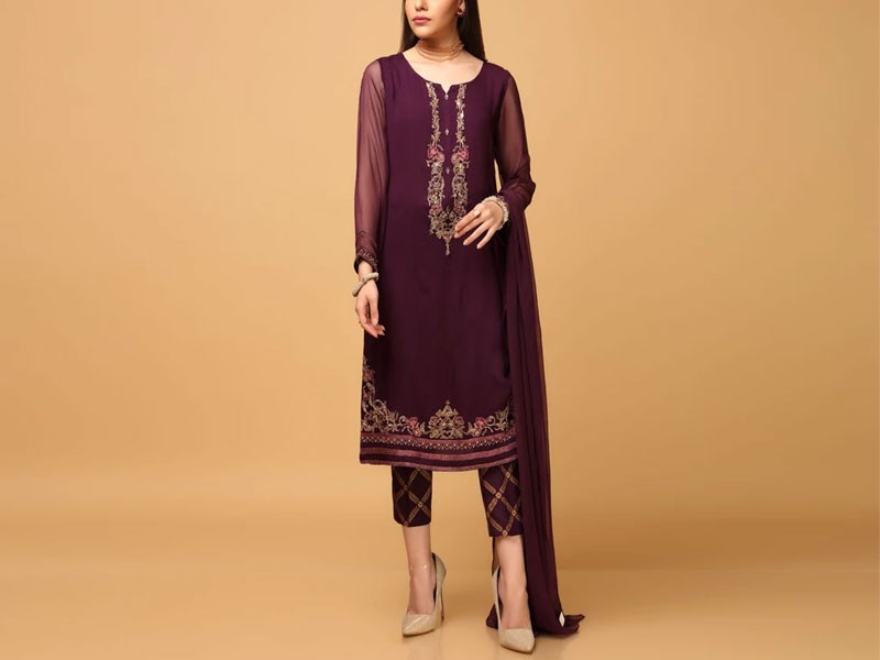 Elegant Embroidered Chiffon Party Wear Dress 2024