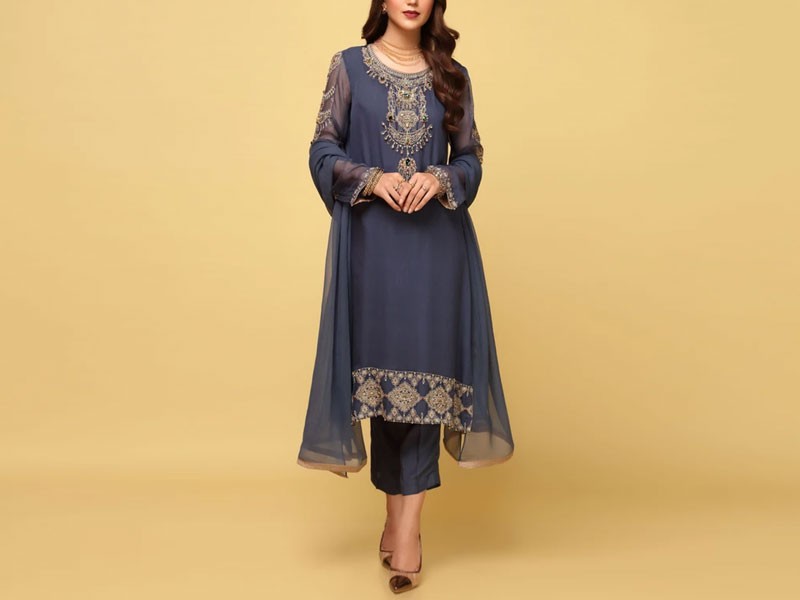 Elegant Embroidered Chiffon Party Wear Dress 2024