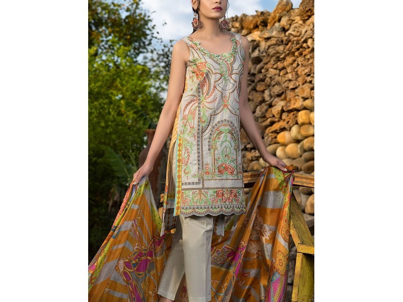 Digital All-Over Chunri Print Lawn Dress with Diamond Dupatta