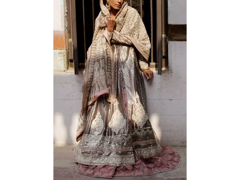 Heavy Embroidered Chiffon Bridal Dress with Embroidered Silk Trouser