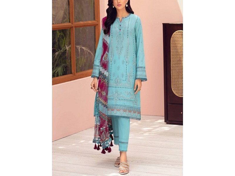Luxury Embroidered Lawn Dress 2024 with Bamber Chiffon Dupatta