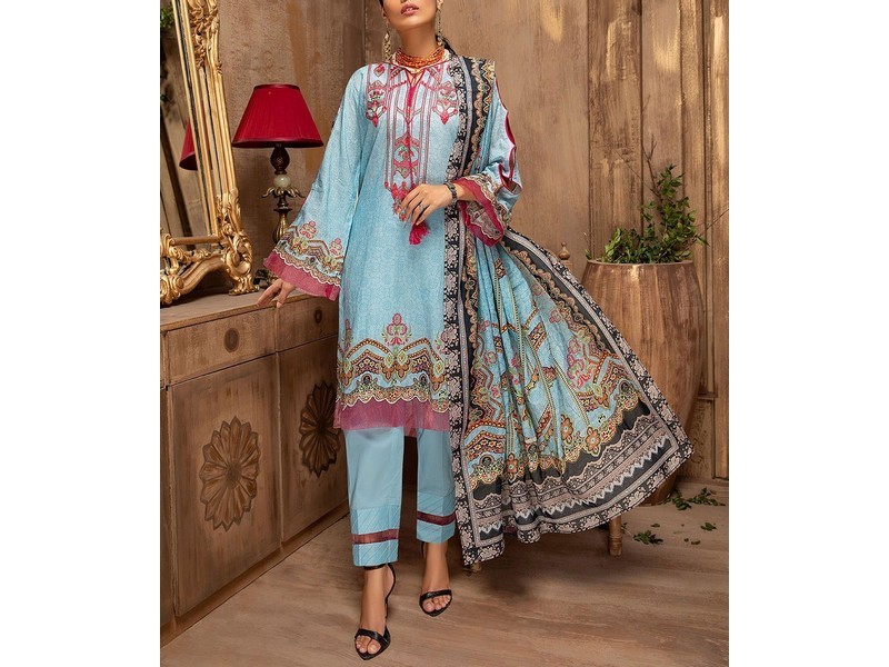 Digital All-Over Chunri Print Lawn Dress with Diamond Dupatta