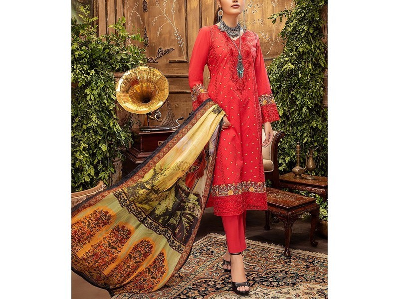 Digital All-Over Chunri Print Lawn Dress with Diamond Dupatta