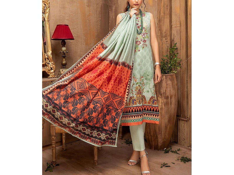 Digital All-Over Chunri Print Lawn Dress with Diamond Dupatta