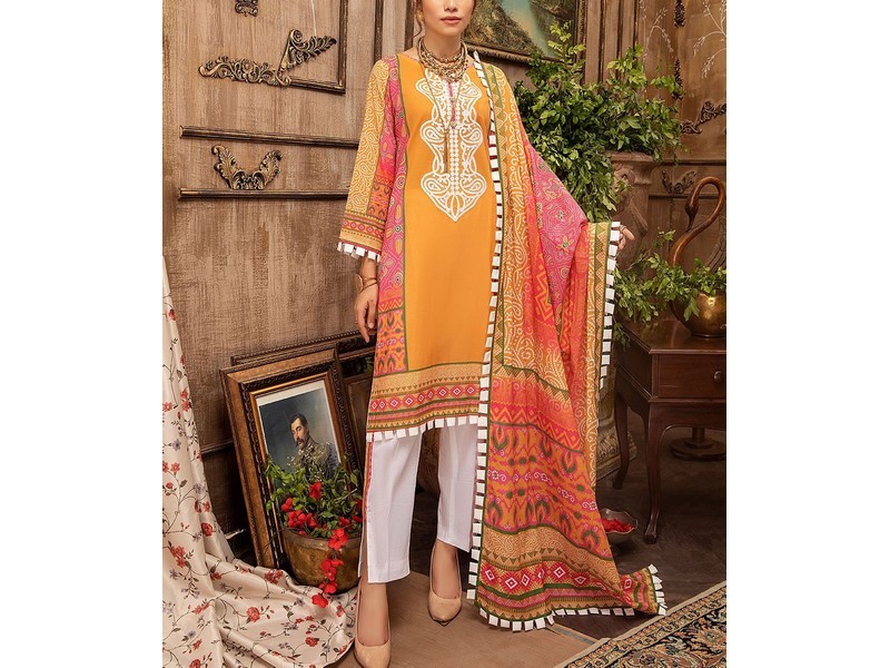 Digital All-Over Chunri Print Lawn Dress with Diamond Dupatta