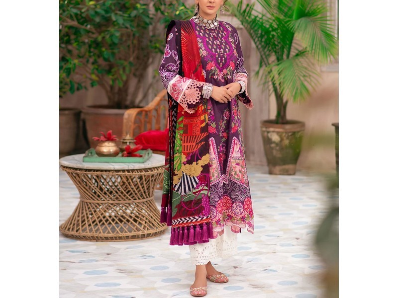 Digital All-Over Chunri Print Lawn Dress with Diamond Dupatta