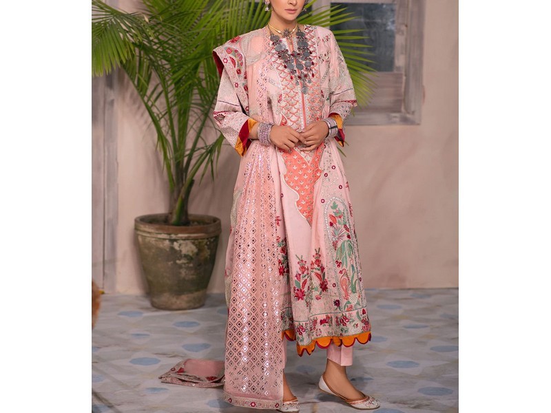 Digital All-Over Chunri Print Lawn Dress with Diamond Dupatta