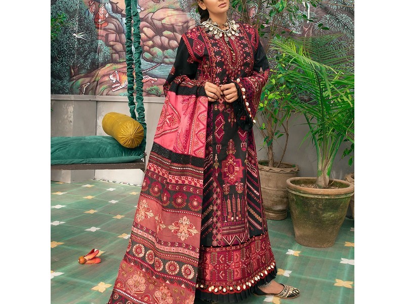 Digital All-Over Chunri Print Lawn Dress with Diamond Dupatta