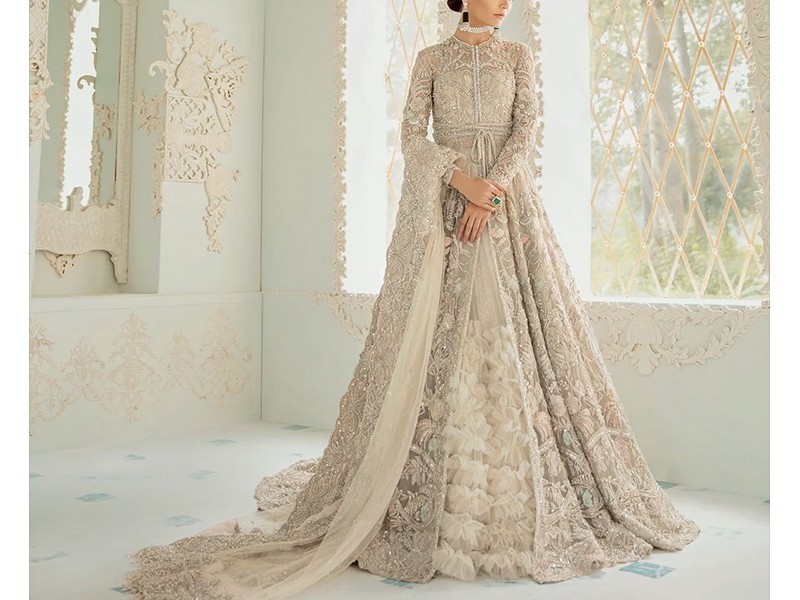 Heavy Embroidered Chiffon Bridal Dress with Embroidered Silk Trouser