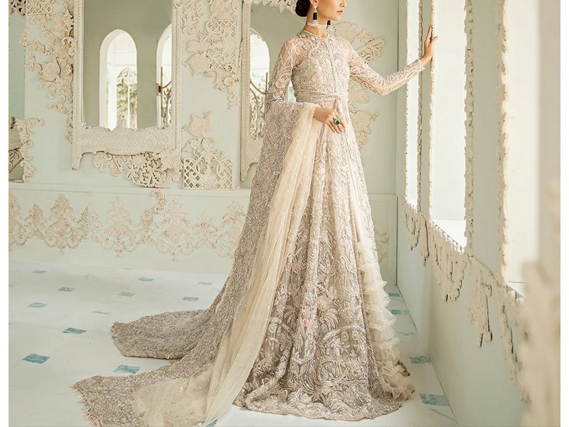 Heavy Embroidered Chiffon Bridal Dress with Embroidered Silk Trouser