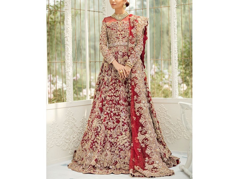 Heavy Embroidered Chiffon Bridal Dress with Embroidered Silk Trouser