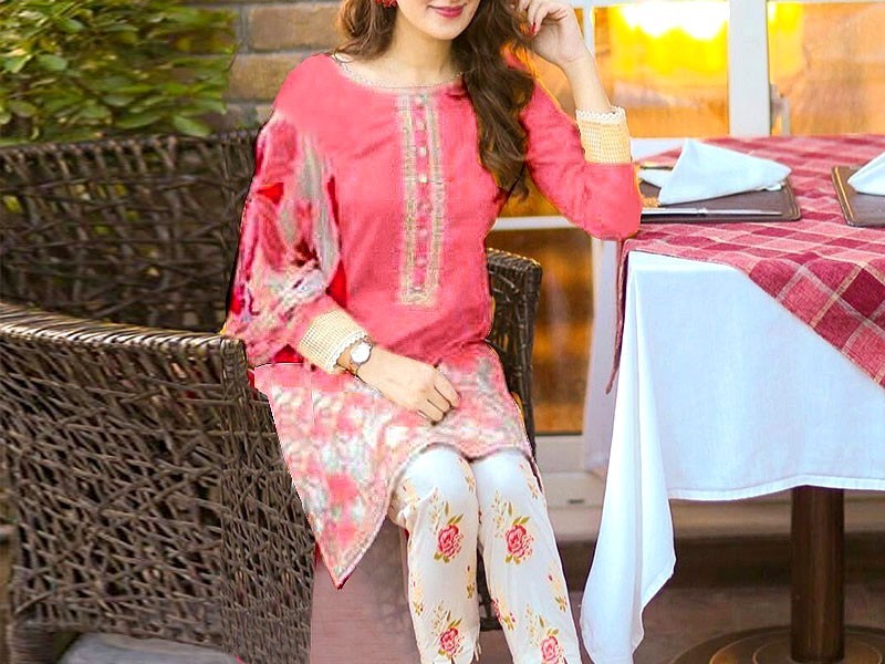 Digital Print 2-Piece Zari Linen Dress 2024