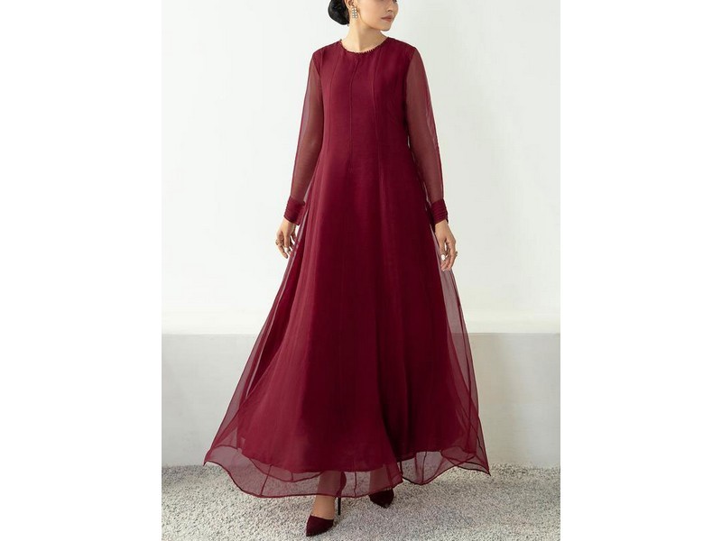 Banarsi Style Raw Silk Dress with Printed Organza Dupatta