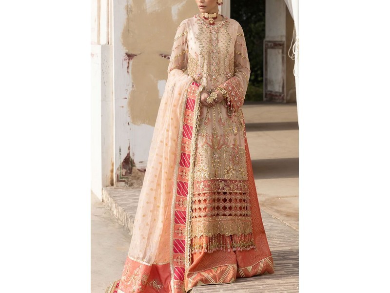 Embroidered Chiffon Wedding Dress with Digital Print Silk Dupatta