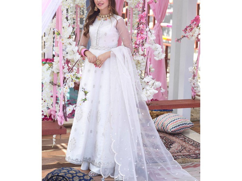 Heavy Embroidered Net Wedding Dress with Silk Trouser