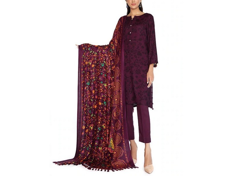 Heavy Embroidered Karandi Maroon Women's Winter Shawl