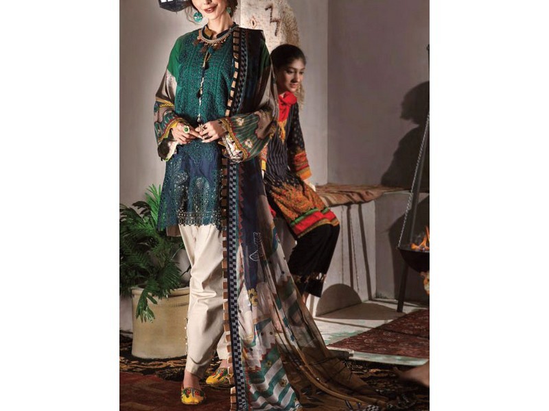 Fancy Embroidered Shamoz Silk Mehndi Dress with Shamoz Silk Trouser