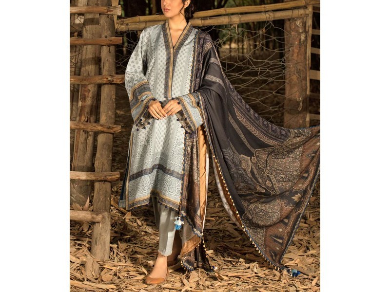 Banarsi Style Embroidered Raw Silk Dress with Organza Check Design Dupatta