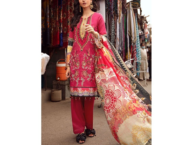 Luxury Embroidered Lawn Dress 2024 with Bamber Chiffon Dupatta