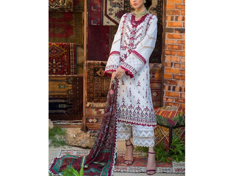 Embroidered EID Lawn Dress 2024 with Printed Chiffon Dupatta