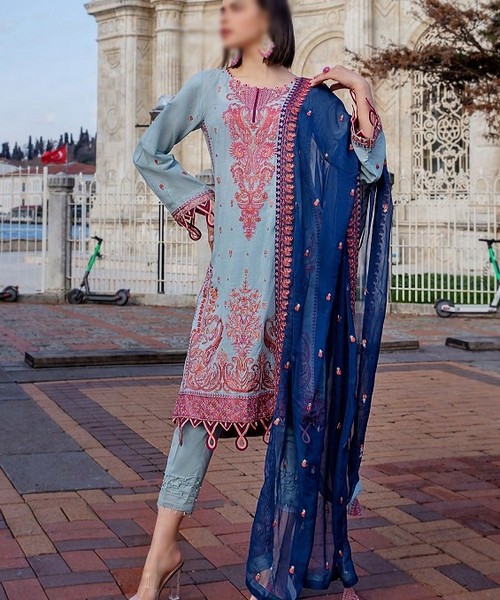 Luxury Embroidered Lawn Dress 2024 with Bamber Chiffon Dupatta