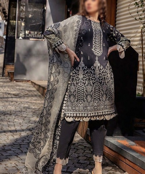 Luxury Embroidered Lawn Dress 2024 with Bamber Chiffon Dupatta