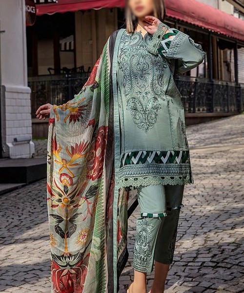 Luxury Embroidered Lawn Dress 2024 with Bamber Chiffon Dupatta