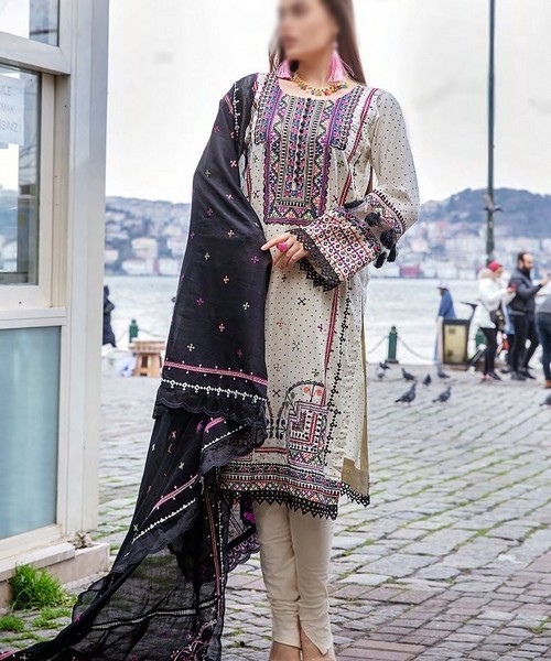 Luxury Embroidered Lawn Dress 2024 with Bamber Chiffon Dupatta