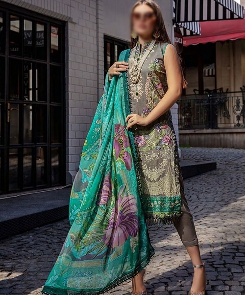 Luxury Embroidered Lawn Dress 2024 with Bamber Chiffon Dupatta