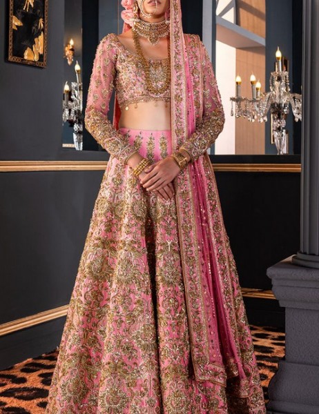 Heavy Embroidered Net Bridal Dress with Jamawar Trouser