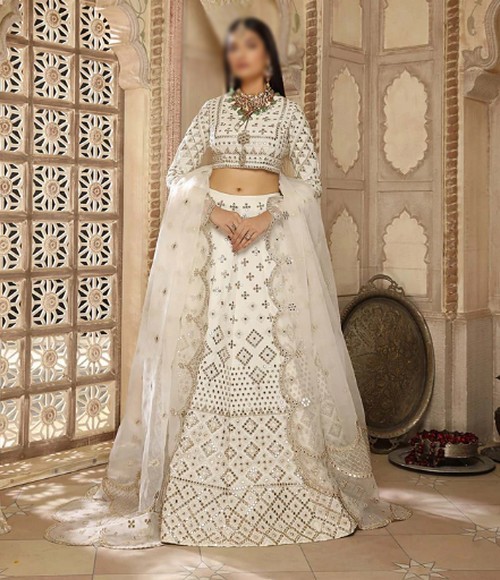 Handwork Heavy Embroidered Chiffon Wedding Dress 2022