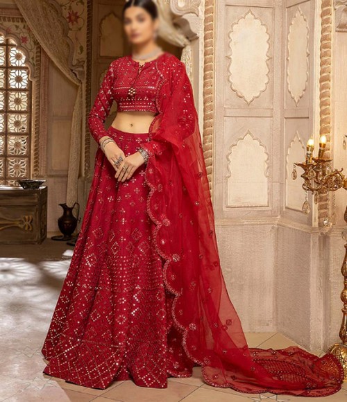 Handwork Heavy Embroidered Chiffon Wedding Dress 2022
