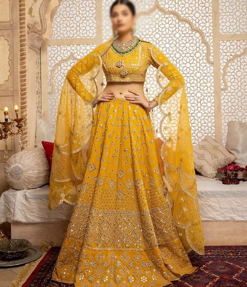 Handwork Heavy Embroidered Chiffon Wedding Dress 2022