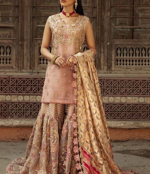 Handwork Heavy Embroidered Chiffon Wedding Dress 2022