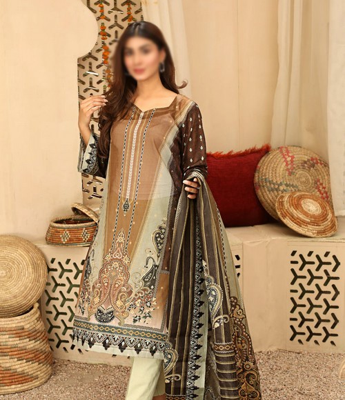 Digital All-Over Chunri Print Lawn Dress with Diamond Dupatta