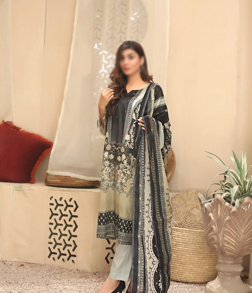 Digital All-Over Chunri Print Lawn Dress with Diamond Dupatta