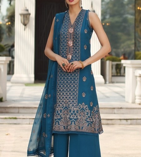 2-Piece Embroidered Fancy Net Party Wear Dress 2024