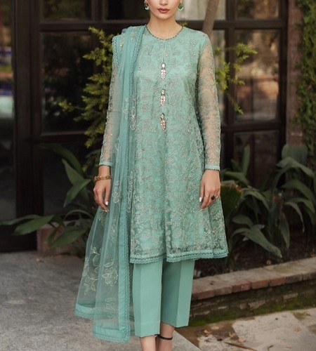 Luxury Heavy Embroidered Net Wedding Dress with Emb. Silk Trouser