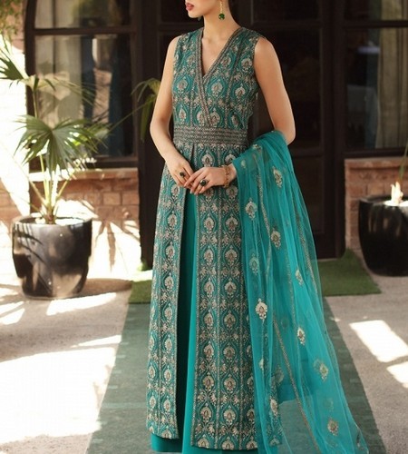 Luxury Heavy Embroidered Net Wedding Dress with Emb. Silk Trouser