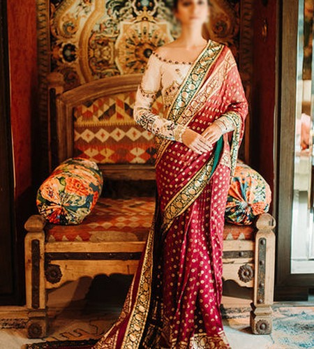 Heavy Embroidered Chiffon Bridal Dress with Embroidered Silk Trouser