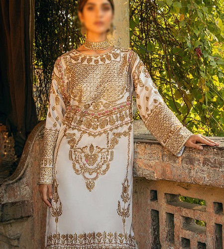 Heavy Embroidered Chiffon Bridal Dress with Embroidered Silk Trouser