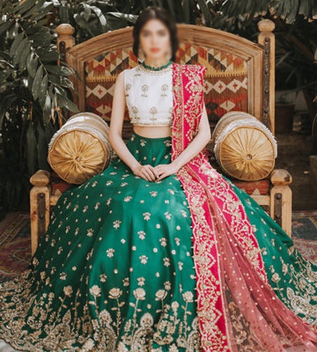 Heavy Embroidered Chiffon Bridal Dress with Embroidered Silk Trouser