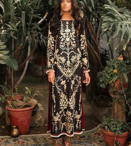 Heavy Embroidered Chiffon Bridal Dress with Embroidered Silk Trouser